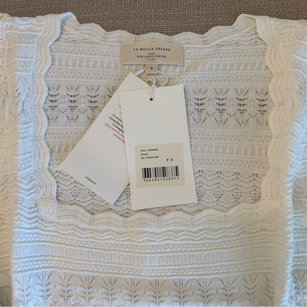 NWT Sezane Ronnie Jumper - Ecru Ivory Cream Top Sweater French Soft Causal - Picture 6 of 10